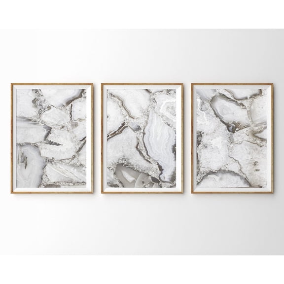 Luvia Agate Abstract 3 Piece Prints Marble Grey Taupe Art Bedroom Decor Office Art Set Of 3 Prints, Modern Wall Decor Set 3 Prints 16x24 UNFRAMED