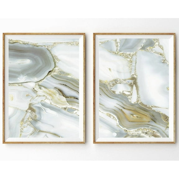 Luvia Agate Set Of 2 Prints Marble Office Decor Gold Grey Art Agate Prints Modern Abstract, Modern Wall Decor Set 2 Prints 8x12 UNFRAMED