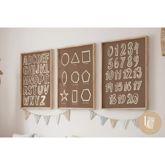 Luvia Alphabet Poster Set Of 3 Shapes And Numbers Abc Poster Nursery Abcd Chart Alphabet, Modern Wall Decor Set 3 Prints 12x18 UNFRAMED