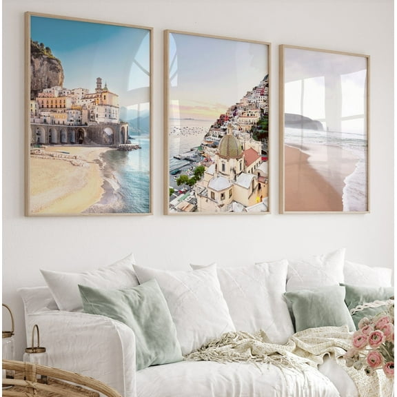 Luvia Amalfi Coast Prints Set Of 3, Mediterranean, Neutral Italy Beach Photography, Modern Wall Decor Set 3 Prints 20x30 UNFRAMED