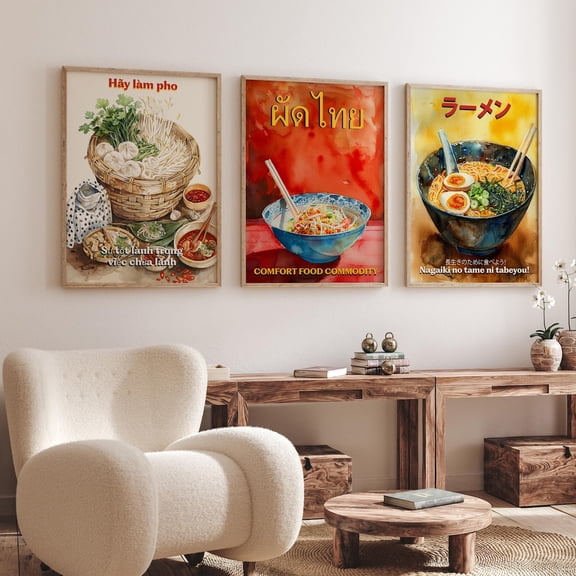 Luvia Asian Food Art Posters - Thai, Japanese, And Vietnamese Cuisine - Set Of 3 Kitchen Prints - Global Street Food Restaurant Decor, Modern Wall Decor Set 3 Prints 8x12 UNFRAMED