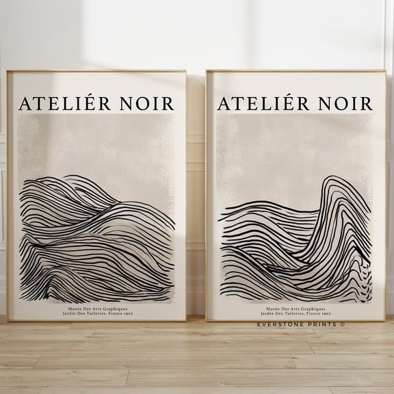 Luvia Atelier Noir Set Of 2, Modern Poster, Museum Poster, Neutral Beige Decor, Abstract Exhibition Print, Modern Wall Decor Set 2 Prints 20x30 UNFRAMED