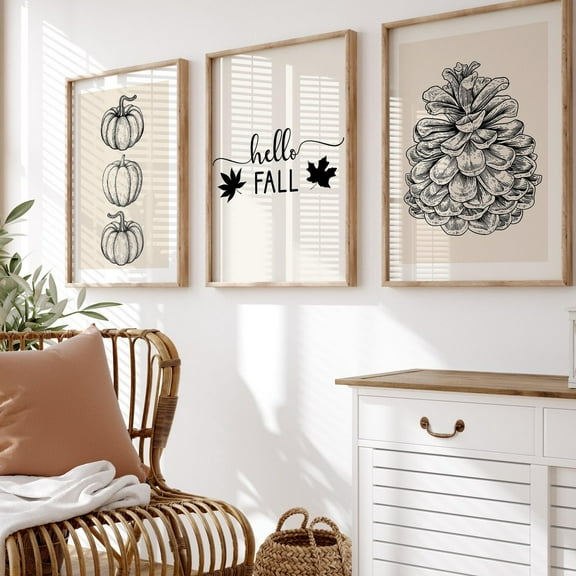 Luvia Autumn Print Set Of 3, Neutral Fall Decor, Autumn Pumpkin Prints, Fall Quate Poster, Pine Cone Wall Art, Minimalist Fall Poster Wall Decor Set 3 Prints 8x12 UNFRAMED