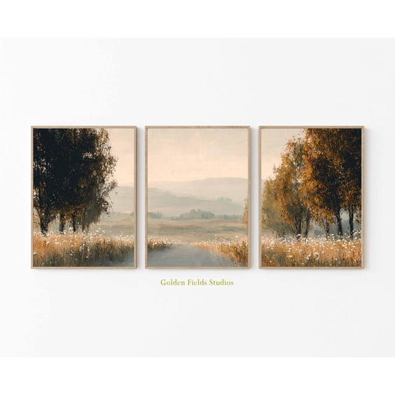 Luvia Autumn Tree Poster Set of 3, Rustic Fall Landscape Wall Art Prints, Warm Countryside Nature Decor for Living Room or Bedroom Wall Decor Set 3 Prints 20x30 UNFRAMED