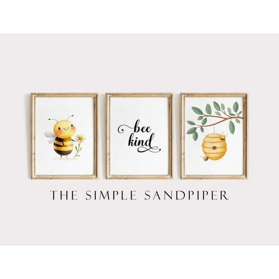 Luvia Bee Kind Nursery, Cute Bumblebee Prints, Beehive Baby Room Decor, Cartoon Bee Set Of 3, Modern Wall Decor Set 3 Prints 8x12 UNFRAMED
