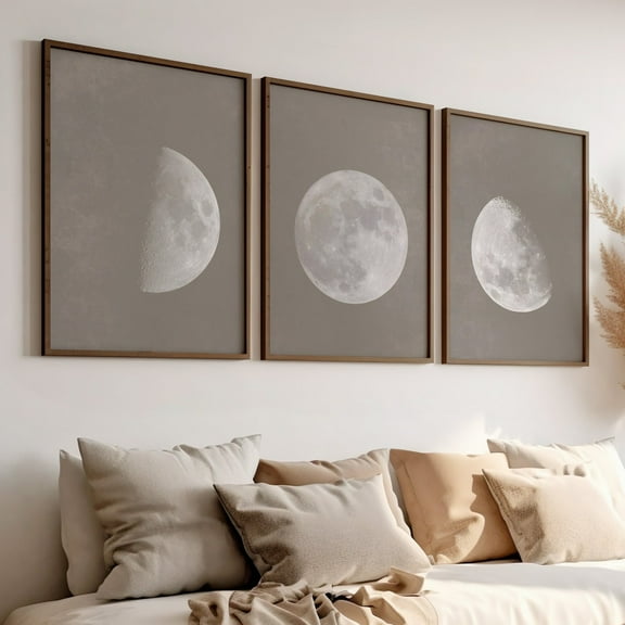 Luvia Beige Moon Phases Set Of 3 Wall Art Poster, Minimalist Moon Wall Art, Modern Wall Decor Set 3 Prints 8x12 UNFRAMED