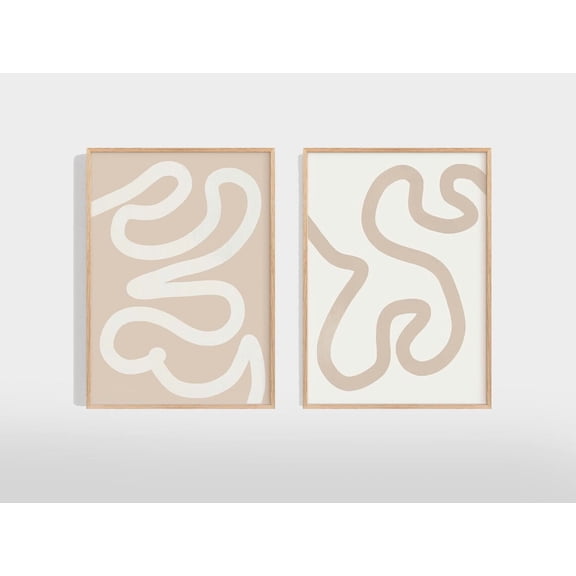 Luvia Beige And White Art Set Of 2 Abstract Line Art Prints, Trendy Decor Living Room Poster, Bedroom Prints, Modern Wall Decor Set 2 Prints 8x12 UNFRAMED