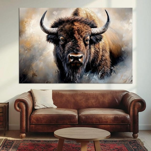 Luvia Bison Canvas Print American Buffalo Print Abstract Bison Original Rustic Cabin Wall Decor Farmhouse Animal Art Canvas, 12x16 UNFRAMED