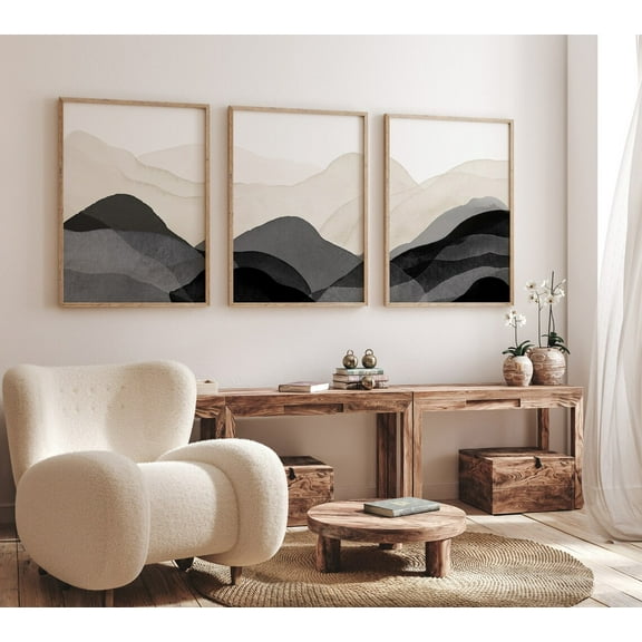 Luvia Black Beige Abstract Art Prints Set Of 3, Gallery Wall Set, 3 Piece, Neutral, Modern Wall Decor Set 3 Prints 20x30 UNFRAMED