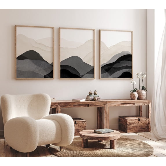 Luvia Black Beige Abstract Art Prints Set Of 3, Gallery Wall Set, 3 Piece, Neutral, Modern Wall Decor Set 3 Prints 20x30 UNFRAMED
