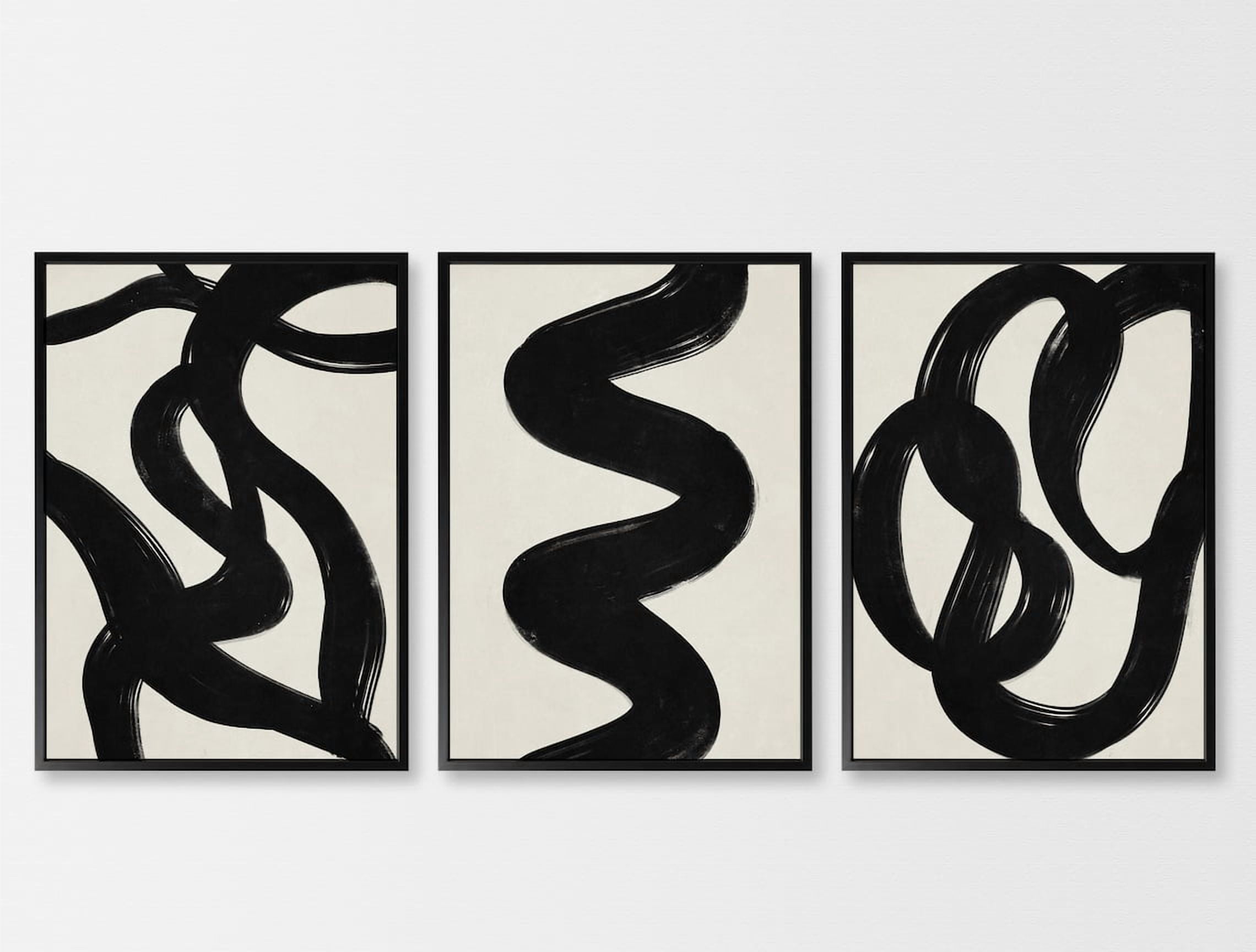 Luvia Black And Beige Wall Art Set Of 3 Prints, Abstract One Line Black ...