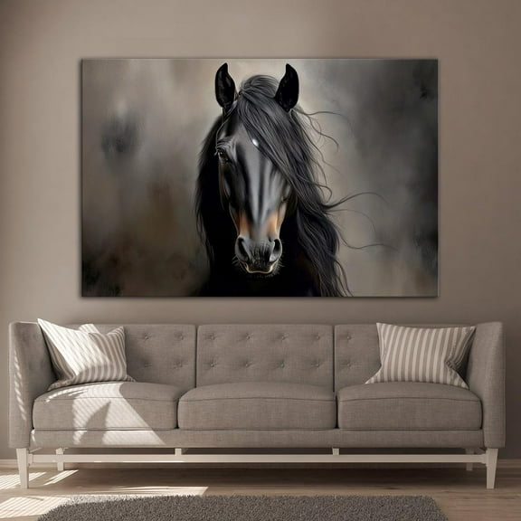 Luvia Black Horse Canvas Print Dark Academia Decor Animal Horse Art Farmhouse Decor Wildlife Art Horse Print Animal Canvas, 8x10 UNFRAMED