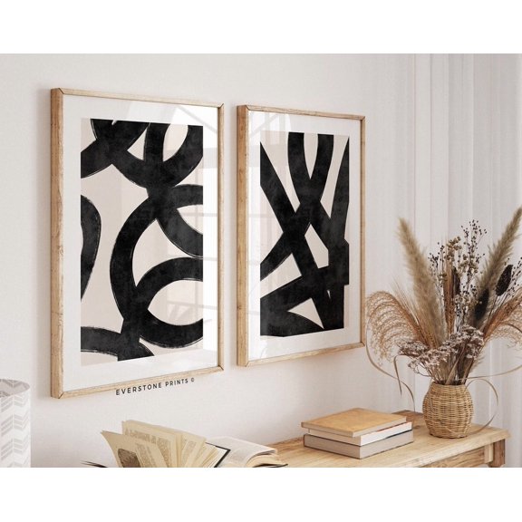 Luvia Black Lines Set Of 2, Black Abstract Art Print, Abstract Wall Set, Gallery, Minimal Set, Modern Wall Decor Set 2 Prints 20x30 UNFRAMED
