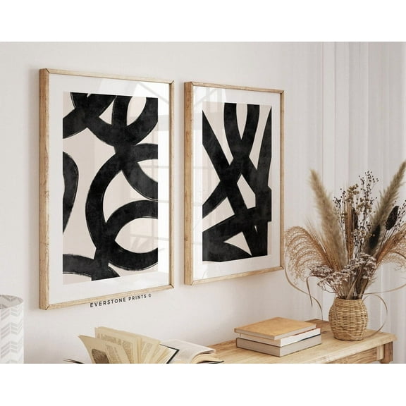 Luvia Black Lines Set Of 2, Black Abstract Art Print, Abstract Wall Set, Gallery, Minimal Set, Modern Wall Decor Set 2 Prints 8x12 UNFRAMED