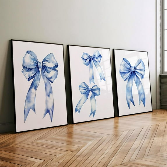 Luvia Blue Bow Prints Nursery Set Of 3 Wall Art Poster Or Print, Pale Blue Bow Minimalist Girls Room Decor, Trendy Bows Poster, Modern Wall Decor Set 3 Prints 16x24 UNFRAMED