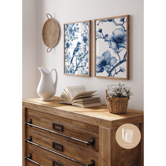 Luvia Blue Chinoiserie Set Of 2, Modern Wall Decor Set 2 Prints 16x24 UNFRAMED