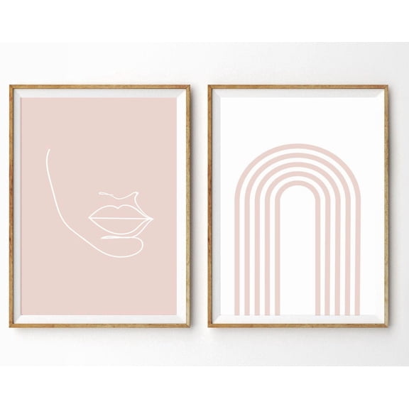 Luvia Blush Pink Abstract Set Of 2 Prints Art Face Line Art Arch Modern Rainbow Art, Modern Wall Decor Set 2 Prints 20x30 UNFRAMED