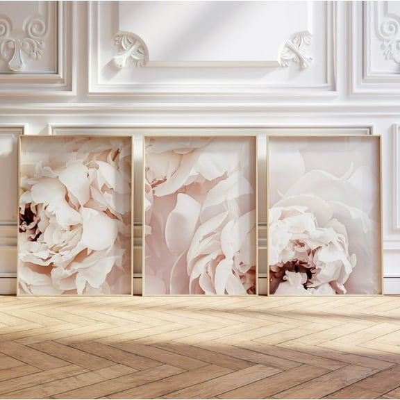 Luvia Blush Pink Peonies Prints Set Of 3, Pink Flowers Triptych Art, Modern Wall Decor Set 3 Prints 8x12 UNFRAMED