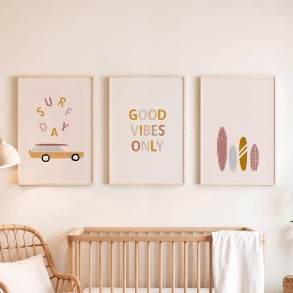 Luvia Boho Beach Nursery Set Of 3, Surf Girl Room Decor, Ocean Theme Nursery, Coastal Nursery Prints, Surf Baby Room Art, Modern Wall Decor Set 3 Prints 20x30 UNFRAMED