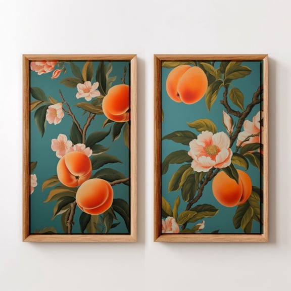 Luvia Boho Peach Tree Set Floral Peach Bundle Of 2, Retro Fruit Posters, Fuzzy Peach Blossom Vintage Kitchen Artwork, Modern Wall Decor Set 2 Prints 8x12 UNFRAMED