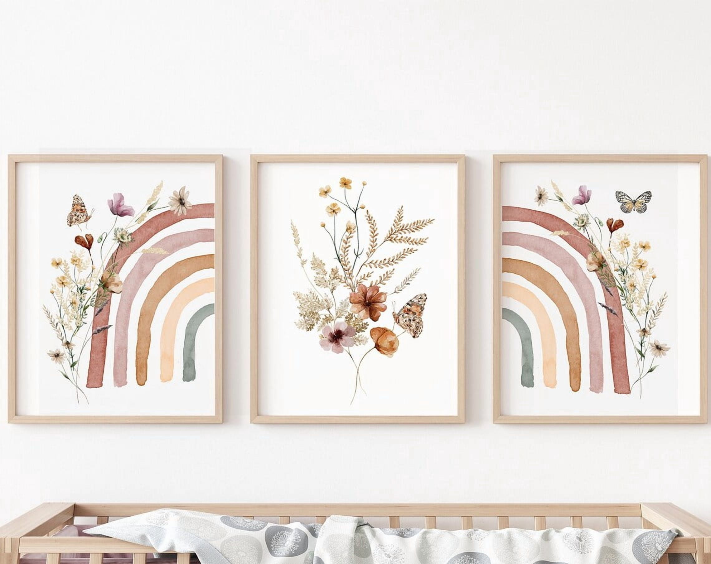 Luvia Boho Rainbow Set Of 3 Nursery Art Girl Wildflowers Nursery ...