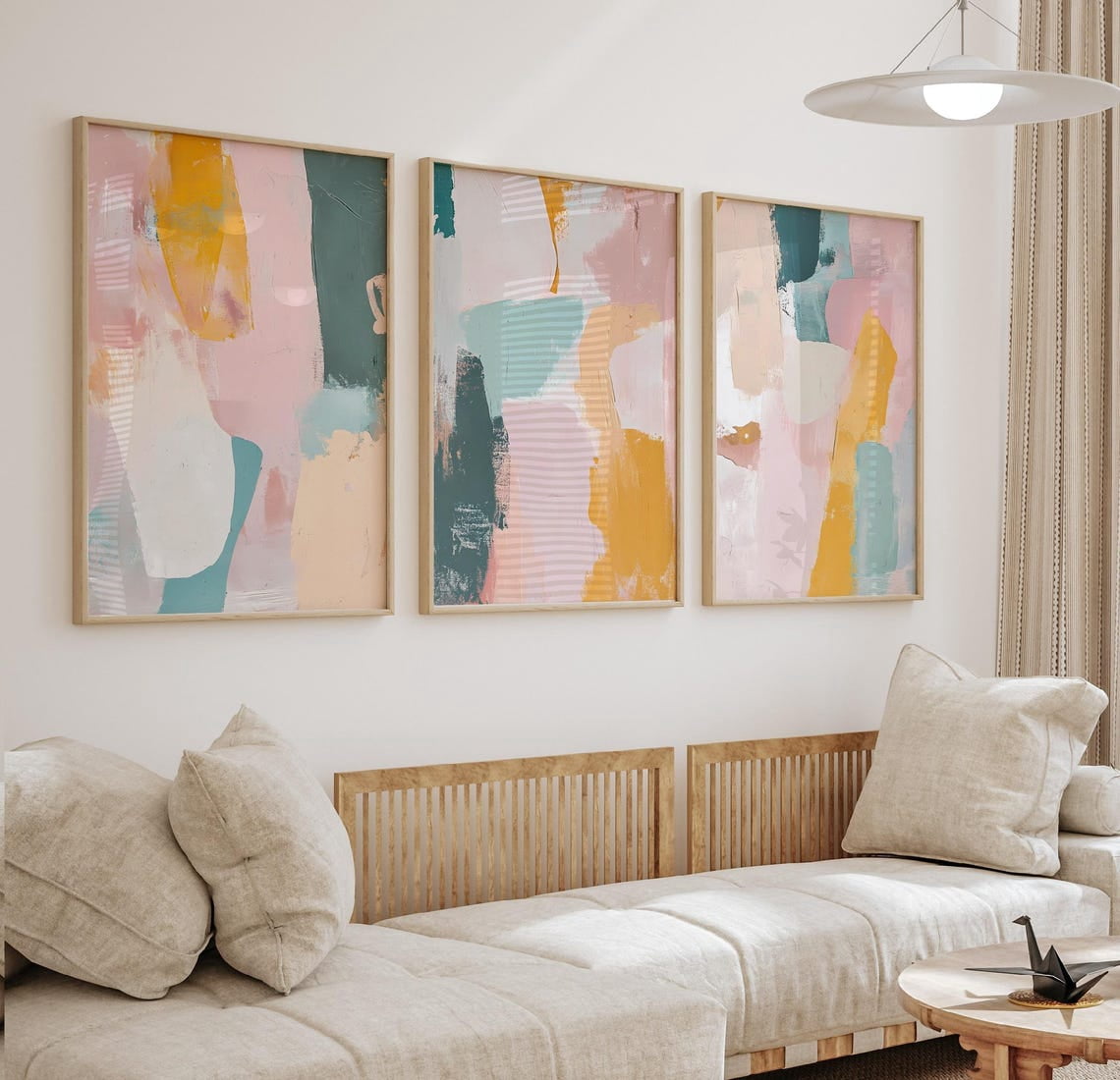 Luvia Brush Strokes Abstract Prints Set Of 3, Pastel Pink Abstract 3 ...