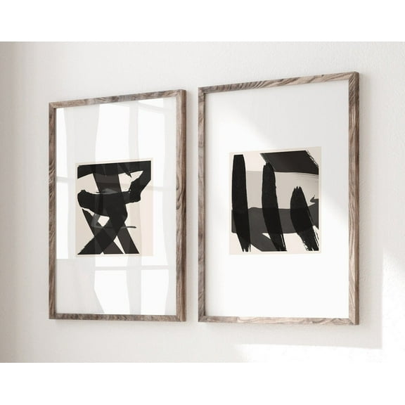 Luvia Brush Strokes Set Of 2, Black Abstract Art Print, Abstract Wall Set, Gallery, Minimal Set, Modern Wall Decor Set 2 Prints 8x12 UNFRAMED