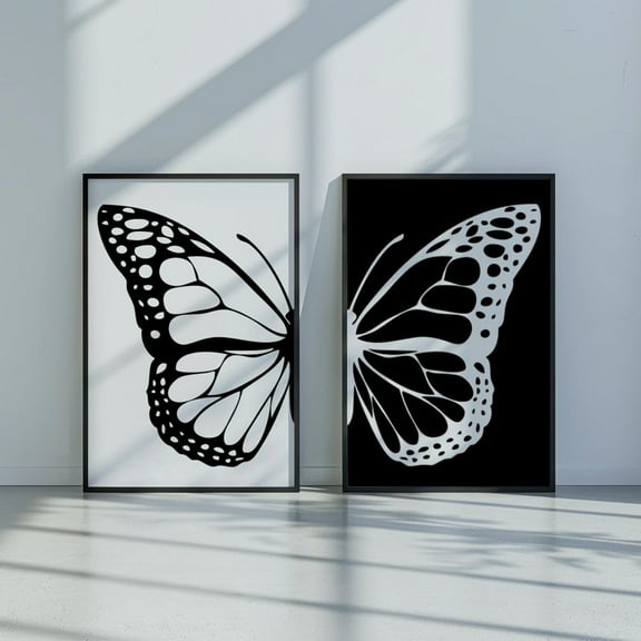 Luvia Butterfly Split Wings Black And White Modern Home Decor Living Room Boho Girly, Modern Wall Decor Set 2 Prints 8x12 UNFRAMED