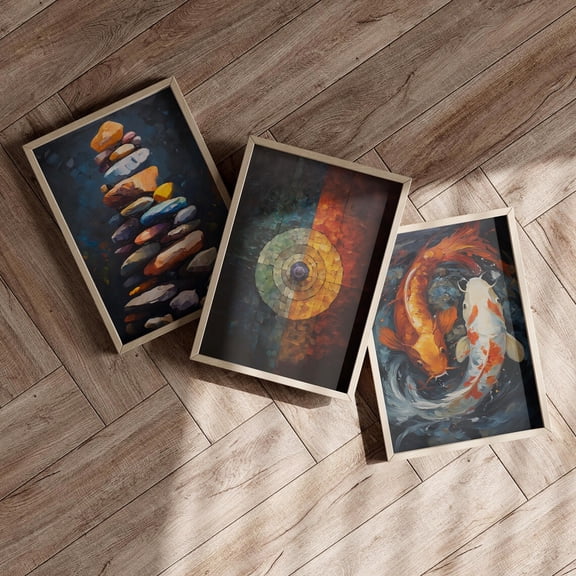 Luvia Calming Meditation Room Oil Palette Wall Art Print Or Set, Mindfulness Minimalist Meditating Room Poster Mind Pleasing Decor, Modern Wall Decor Set 3 Prints 8x12 UNFRAMED