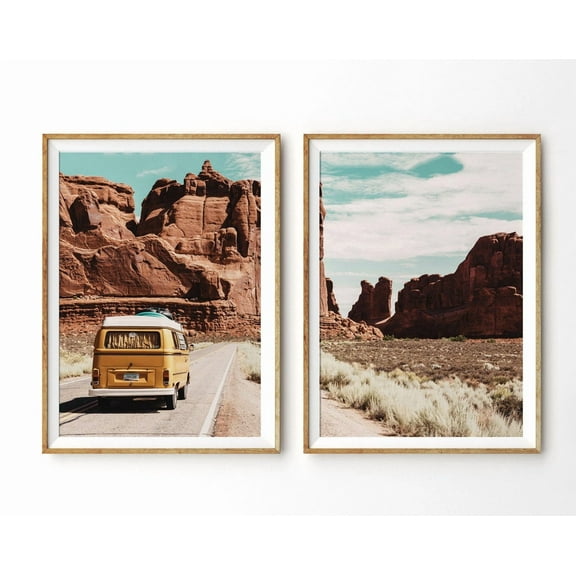 Luvia Camper Van Desert Boho Decor Desert Photography Mountain Bohemian Art Boho Boho Art Desert Print, Modern Wall Decor Set 2 Prints 12x18 UNFRAMED