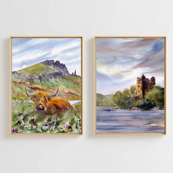 Luvia Castle Poster Scottish Art Highlands Landscape Set Of 2 Prints, Modern Wall Decor Set 2 Prints 20x30 UNFRAMED