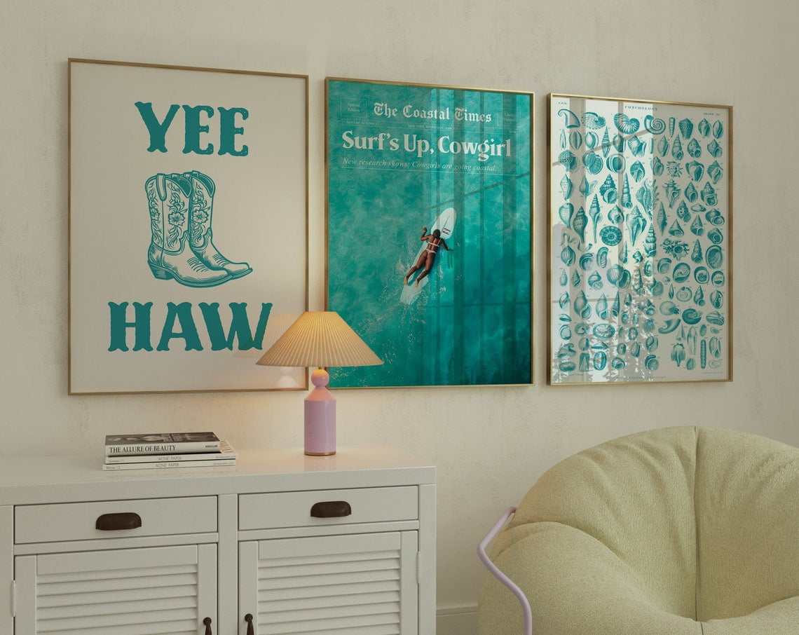Luvia Coastal Cowgirl Blue Set Of 3 Y2K Dorm Room Decor, Modern Wall ...