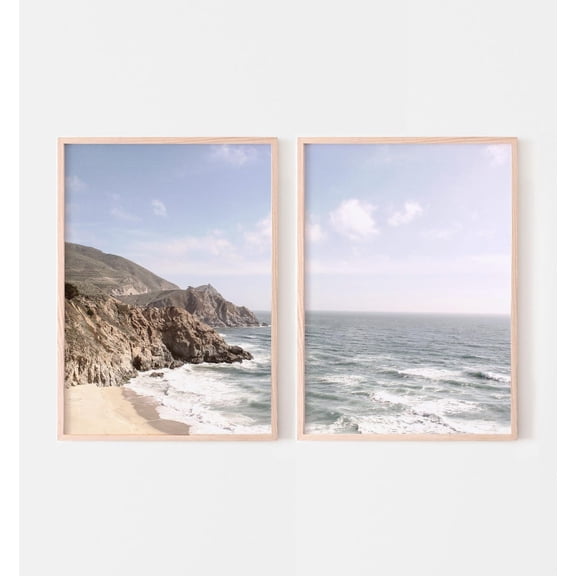 Luvia Coastal Diptych, Beach Landscape 2 Piece Art, California Beach Prints Set Of 2, Modern Ocean Posters, Modern Wall Decor Set 2 Prints 20x30 UNFRAMED