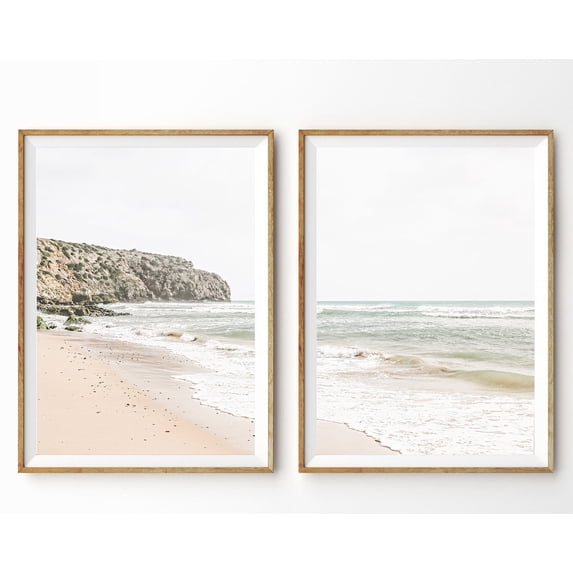 Luvia Coastal Set Of 2 Boho Beach Set Muted Neutral California Style Above Bed Art Poster, Modern Wall Decor Set 2 Prints 12x18 UNFRAMED