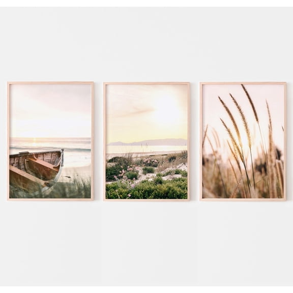 Luvia Coastal Sunset Prints Set Of 3, Pink Sunset Nature Photography, Modern Wall Decor Set 3 Prints 8x12 UNFRAMED