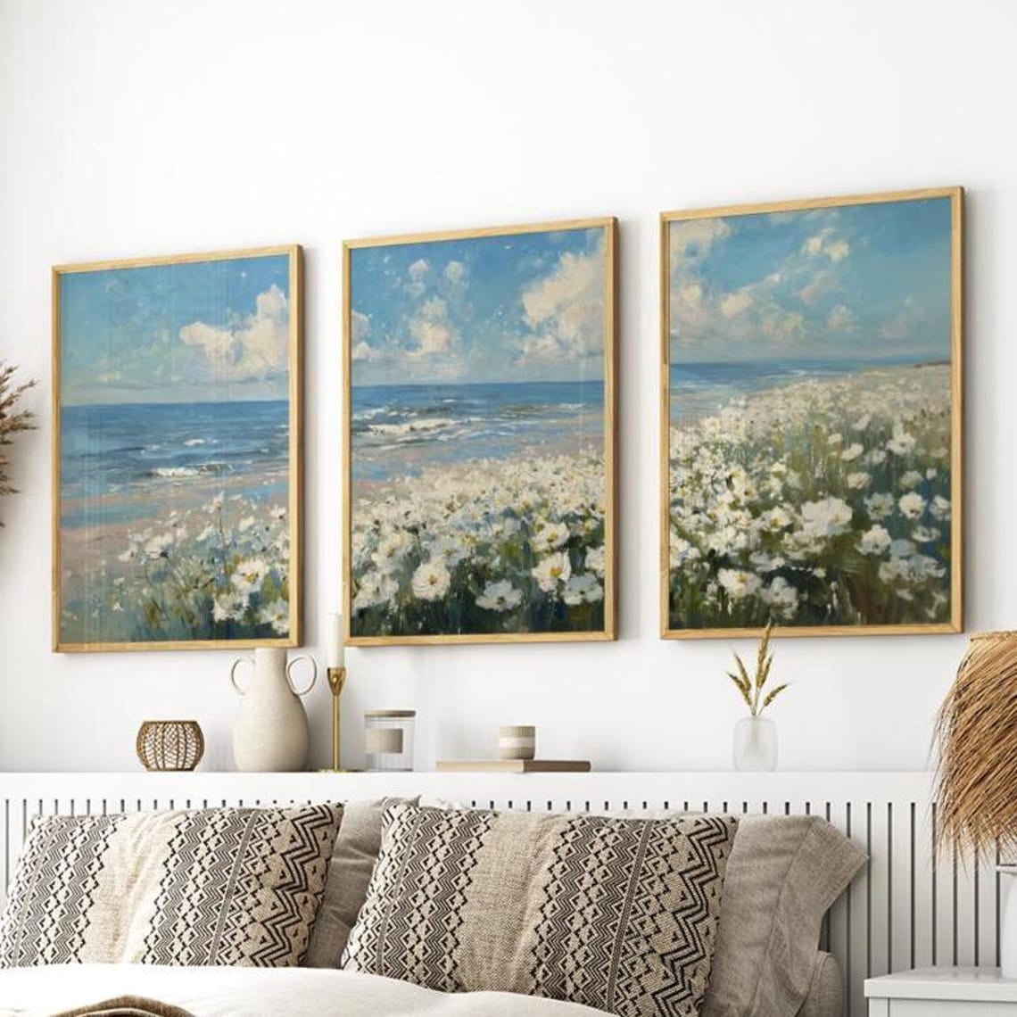 Luvia Coastal Wildflowers Set Of 3 Poster Or Print, Seascape Art Print ...