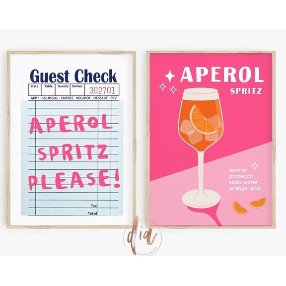 Luvia Cocktail Poster Set Of 2, Aperol Spritz Print, Preppy Poster Set, Bar Cart, Retro Cocktail Posters, Guest Check Print, Trendy Print, Modern Wall Decor Set 2 Prints 20x30 UNFRAMED