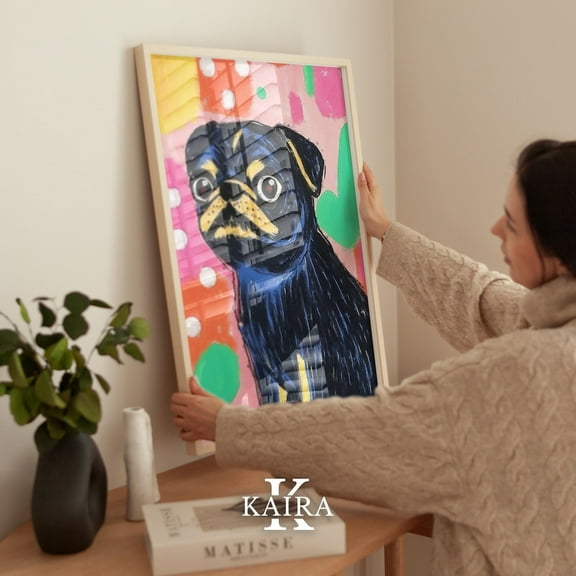 Luvia Colorful Pug Dog Poster Wall Art Print Playful Pet Portrait Illustration for Living Room or Office Decor, 8x12 UNFRAMED