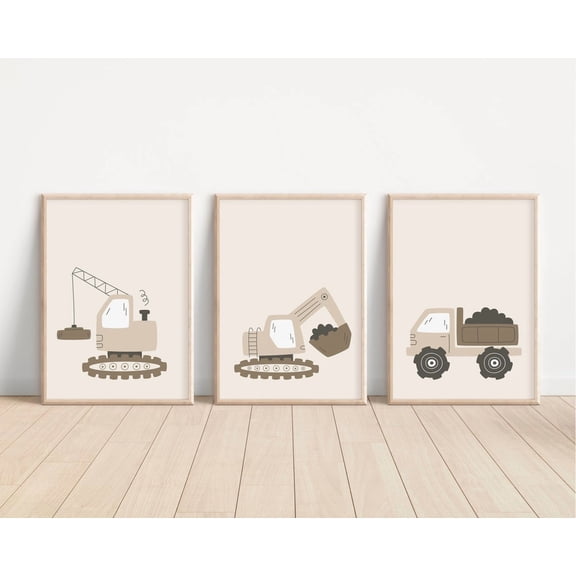 Luvia Construction Vehicle Print Set / Boy Print Set Of 3, Truck Poster, Digger, Boys Room Decor, Playroom, Modern Wall Decor Set 3 Prints 12x18 UNFRAMED