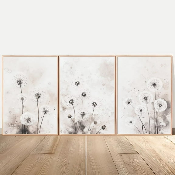 Luvia Dandelions Art Neutral Field Poster Set Of 3 Prints, Modern Wall Decor Set 3 Prints 8x12 UNFRAMED