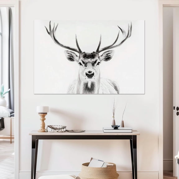 Luvia Deer Antlers Canvas Print Buck Print White Tail Deer Snow Deer Rustic Chic Wall Art Farmhouse Decor Elk Black White Art Canvas, 8x10 UNFRAMED