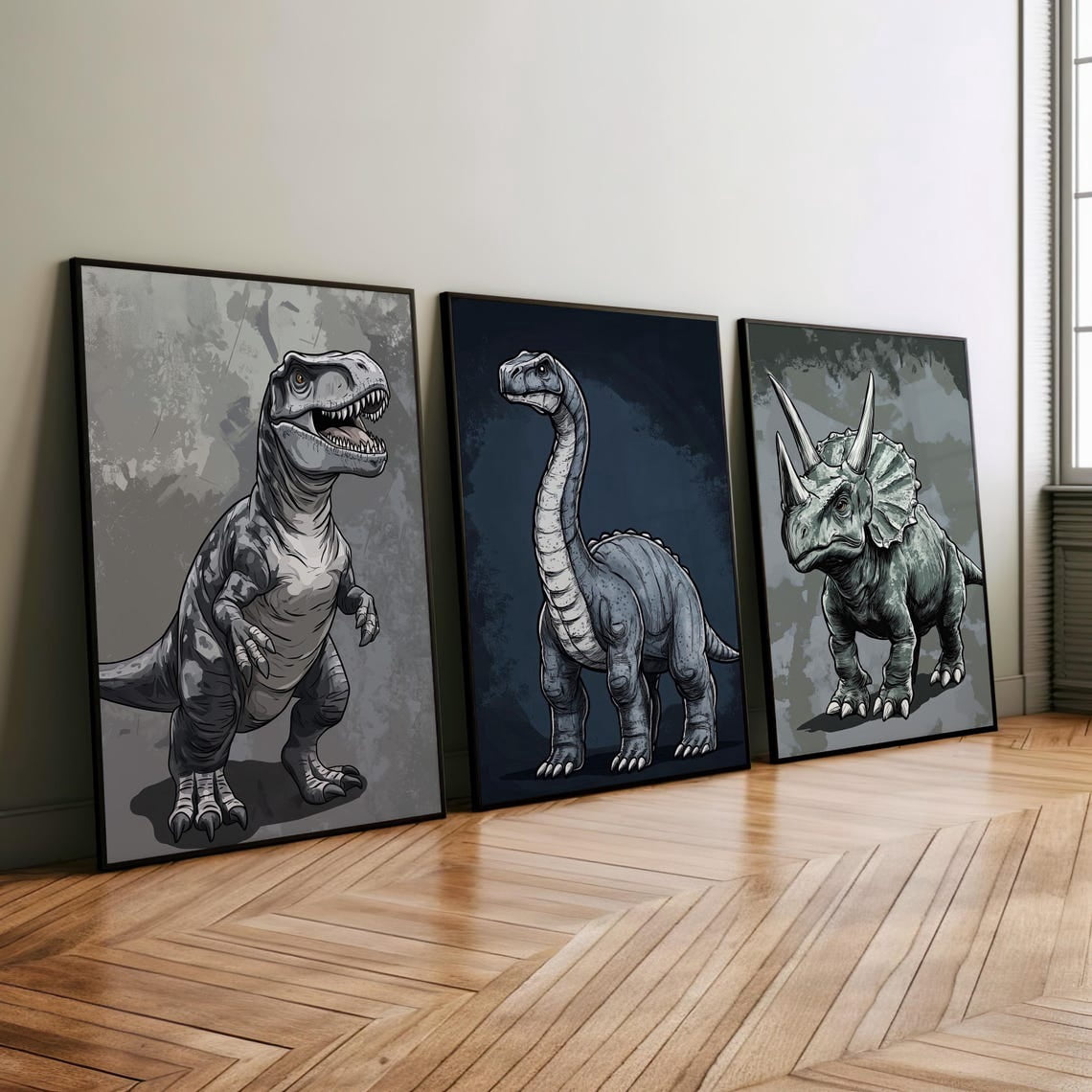 Luvia Dinosaurs Set Of 3 Wall Art Poster, Maximalist Baby Boy Nursery Dino Wall Art, Modern Wall Decor Set 3 Prints 12x18 UNFRAMED