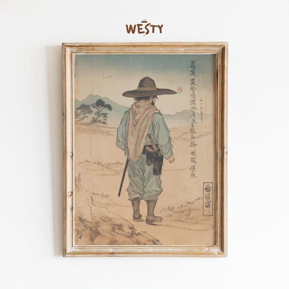 Luvia Drifting Wanderer Poster, Edo Western Fusion Wall Art with Ukiyo-e Cowboy Aesthetic, 24x36 UNFRAMED