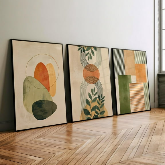 Luvia Earthy Boho Abstract Tropical Botanical 3 Piece Set Wall Art Poster Or Print, Geometric Shapes Minimalist Mid Century Modern Wall Art, Modern Wall Decor Set 3 Prints 12x18 UNFRAMED