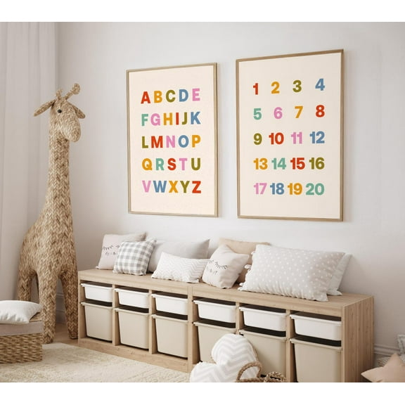 Luvia Educational Alphabet & Numbers Set - For Classrooms, Nurseries, And Learning Spaces, Online Bundle, Modern Wall Decor Set 2 Prints 12x18 UNFRAMED