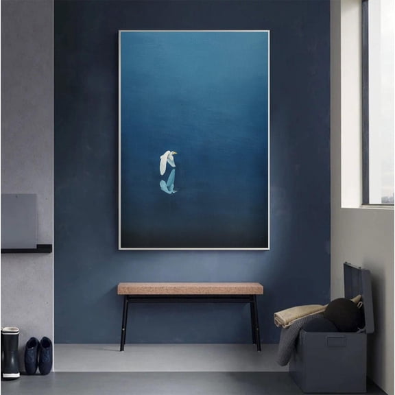 Luvia Emerald Blue Birds · Emerald Blue Wall Art · Abstract Art · Minimalist Wall Art · Maximalist Decor · Dark Blue Wall Art, 24x36 UNFRAMED