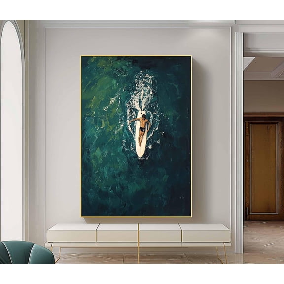 Luvia Emerald Green Abstract Wall Art Deep Green Artwork Pure Green Art Modern Wall Decor Sea Surf Wall Art Surfing Abstract, 12x18 UNFRAMED