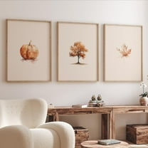 Luvia Fall Art Set of 3 Prints, Minimalist Autumn Wall Art, Leaf Tree Pumpkin Print, Farmhouse Bedroom Art Wall Decor Set 3 Prints 8x12 UNFRAMED