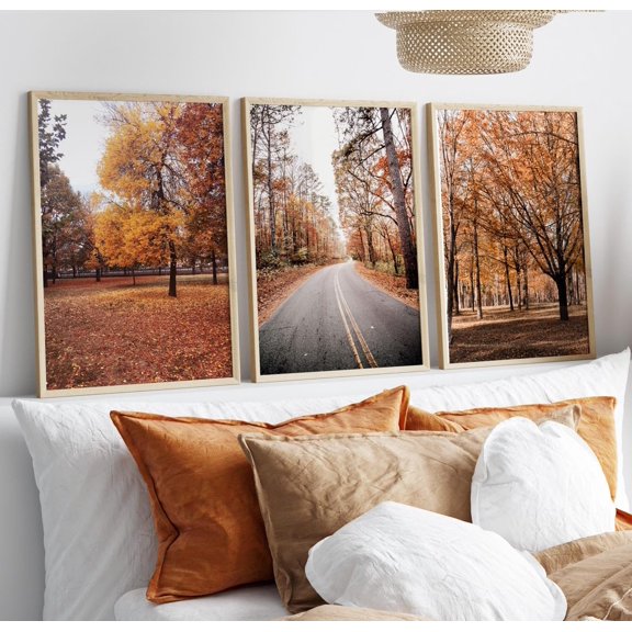Luvia Fall Forest Prints Set Of 3, Autumn Landscape Photography, Autumn Colors Art, , Modern Wall Decor Set 3 Prints 12x18 UNFRAMED