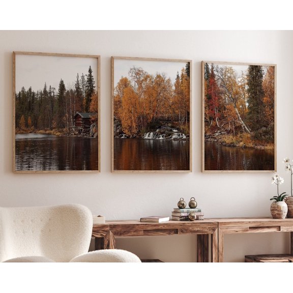 Luvia Fall Landscape Prints Set Of 3, Autumn Pictures, Fall Triptych Photography, Dark Autumn Nature Posters, , Modern Wall Decor Set 3 Prints 16x24 UNFRAMED